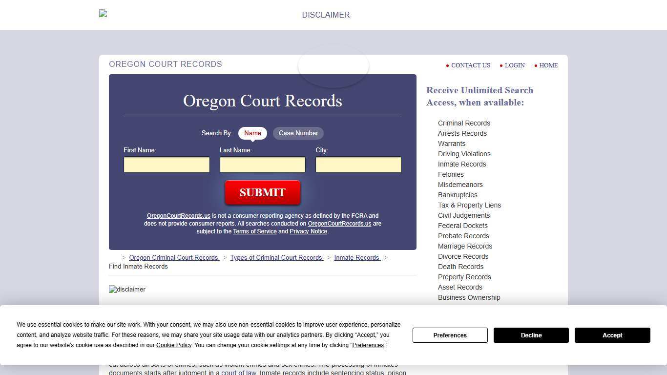 Oregon Inmate Search OregonCourtRecords.us