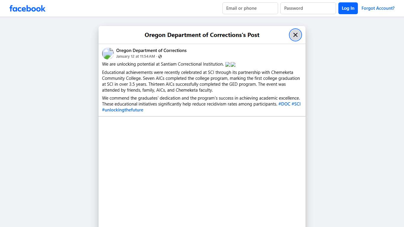 We are unlocking... - Oregon Department of Corrections Facebook